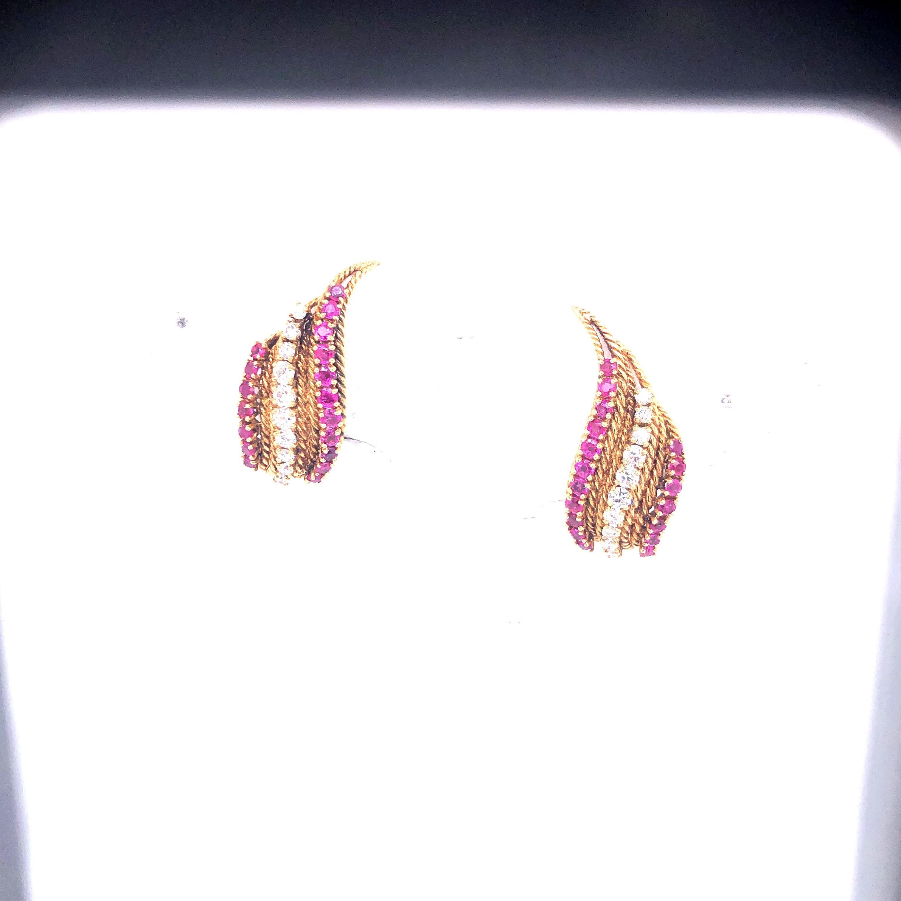 Stunning Yellow Gold Ruby and Diamond Earrings originally purchased at Neiman Marcus.  Stamped Neiman Marcus and Made in France.