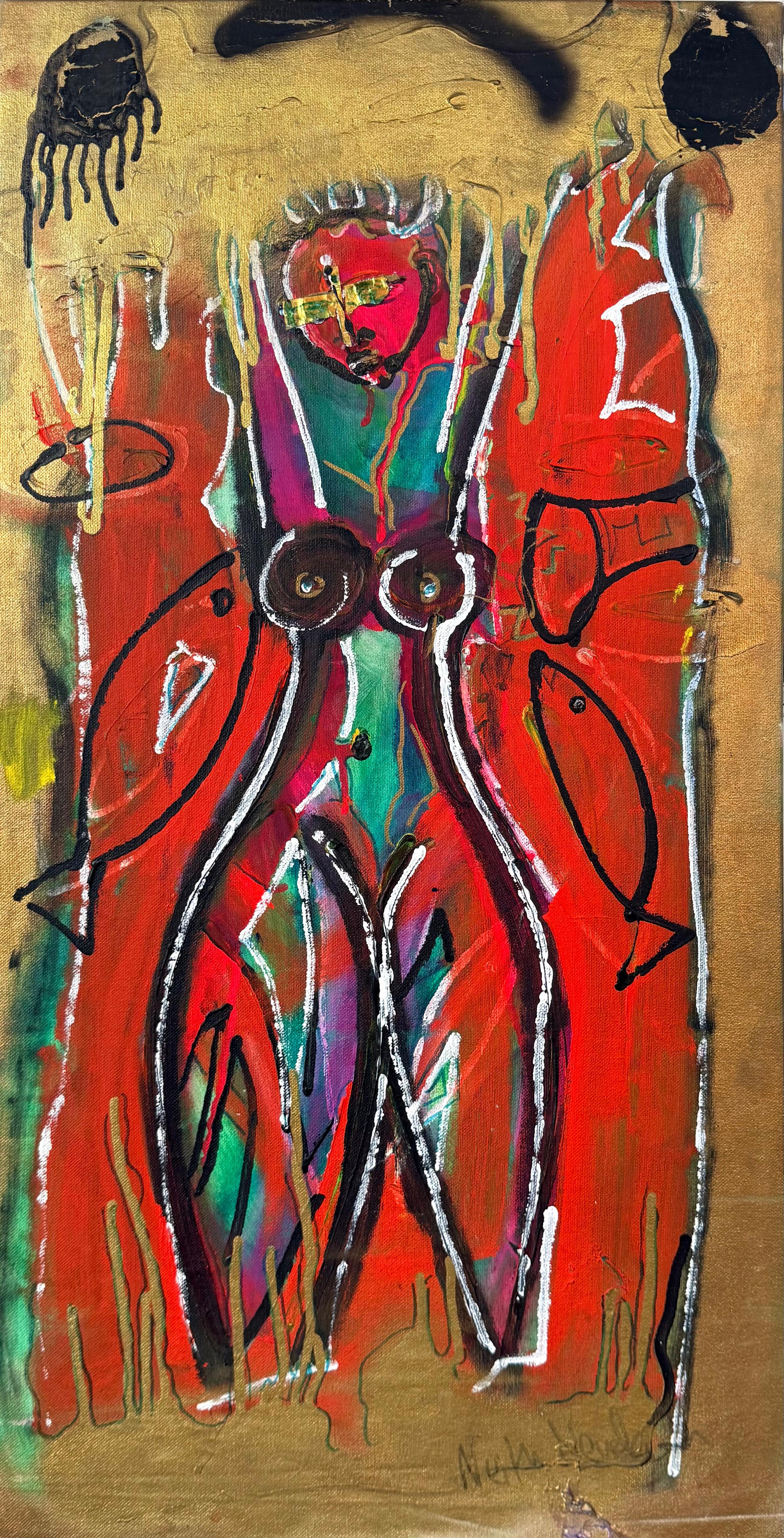 "Figure féminine abstraite en rouge