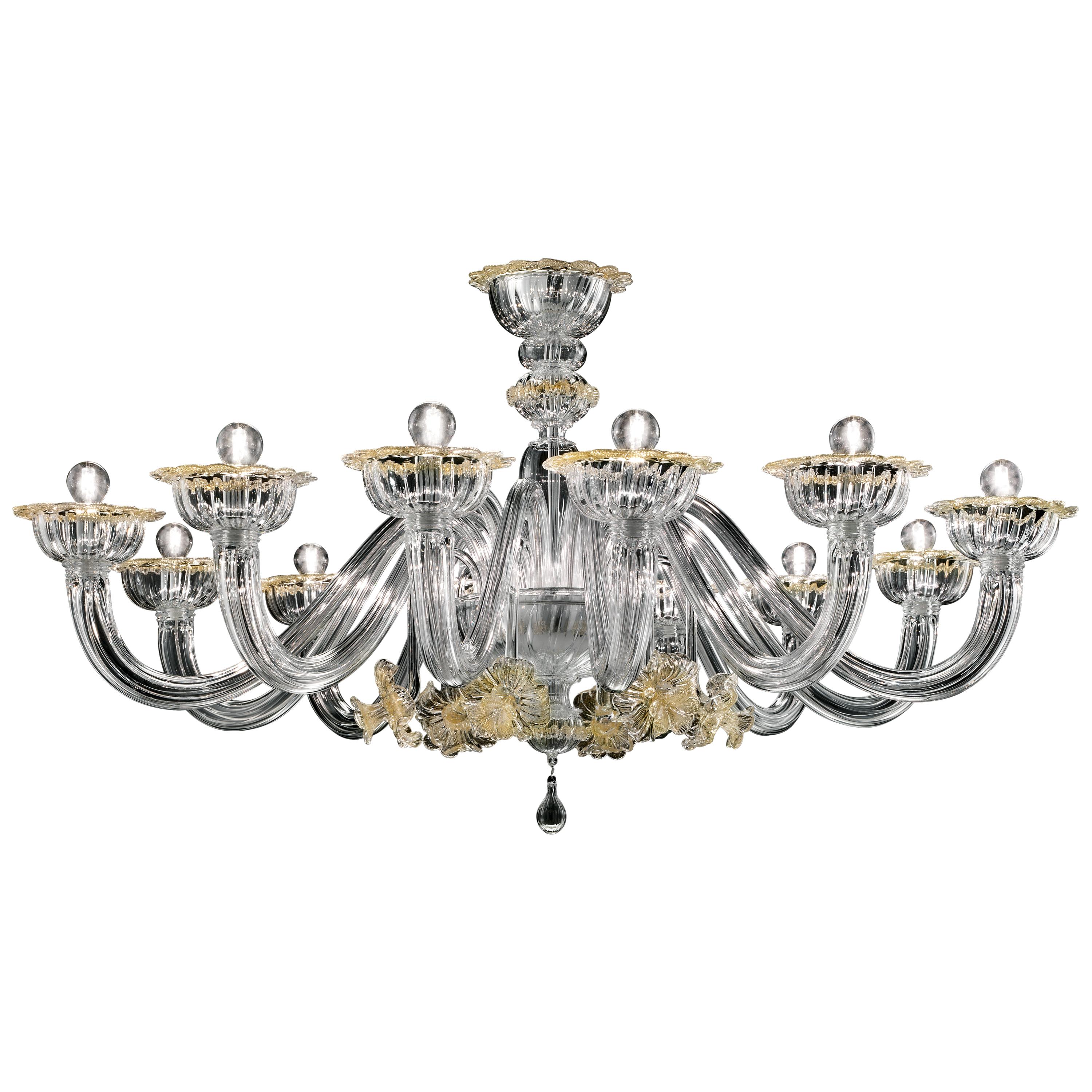 Yellow (Crystal Gold Decoration_DO) Nekhel 5705 12 Chandelier in Glass, by Barovier & Toso