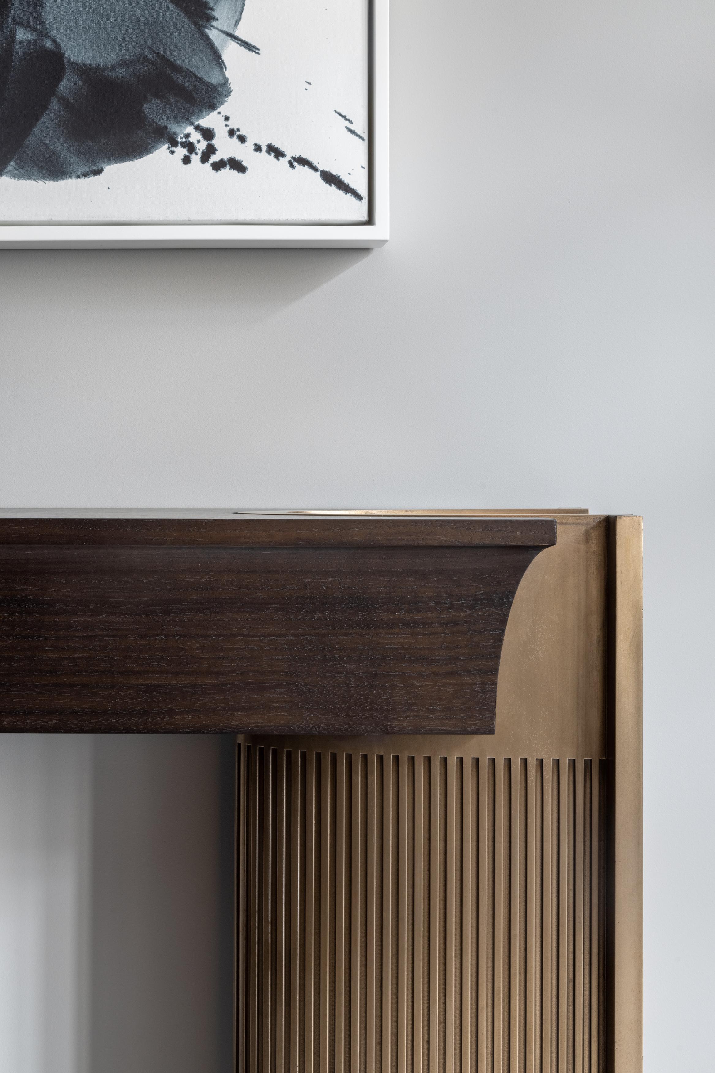 Nekkar Tavolino di lusso moderno con legno rivestito di metallo in stile Art Deco in vendita 7