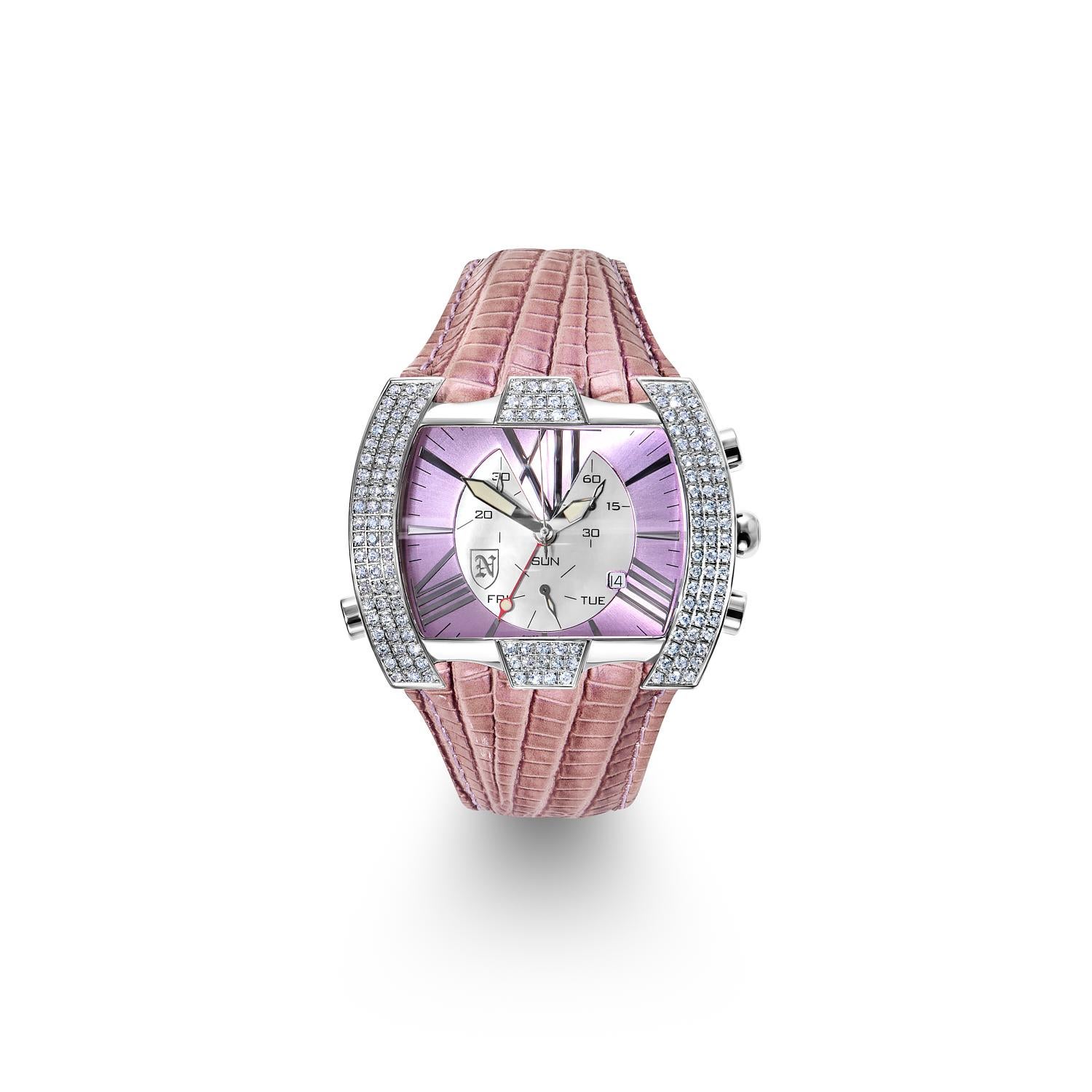 Nekta Watch: Magic
Diamond Carats: 2.35 Carats
Settings: Pave Diamonds
Pink Leather Strap