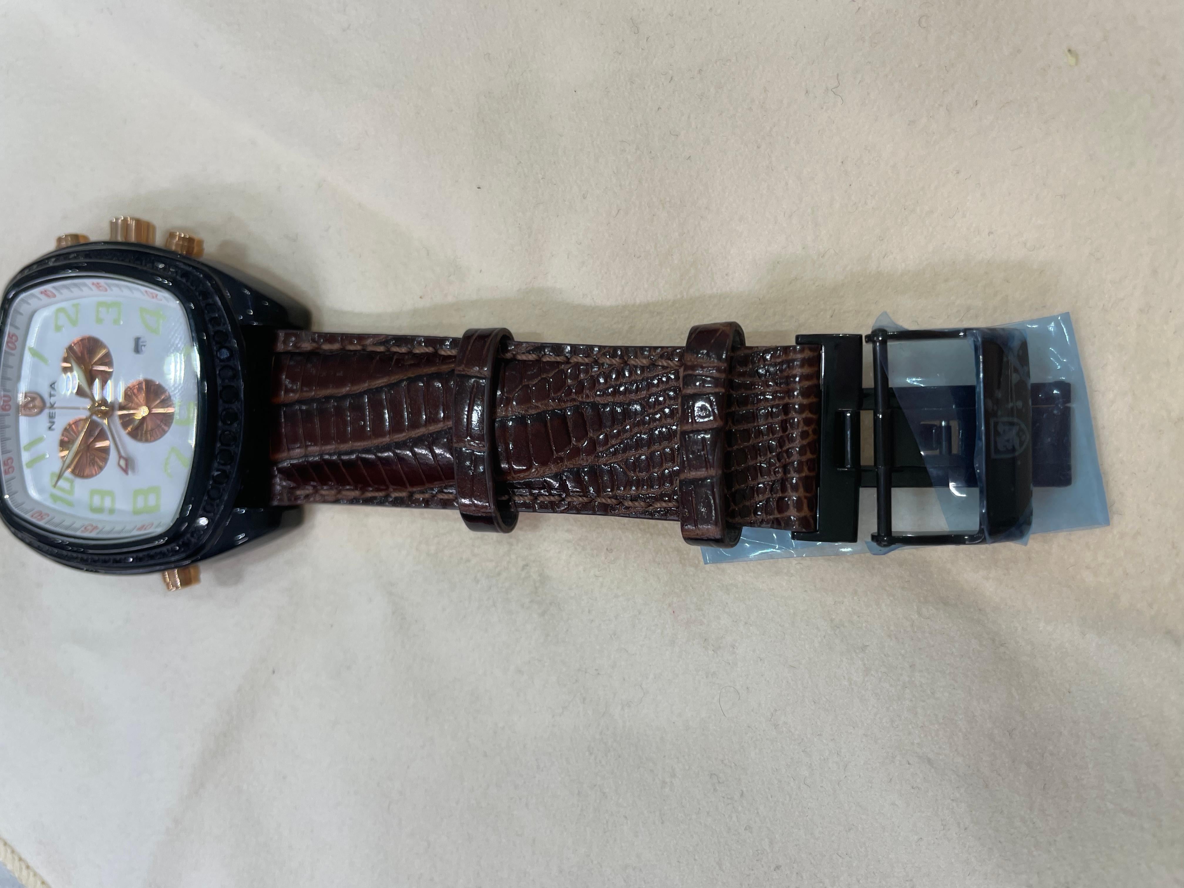 NEKTA WATCH: EMPIRE with Brown Leather Strap In New Condition For Sale In New York, NY