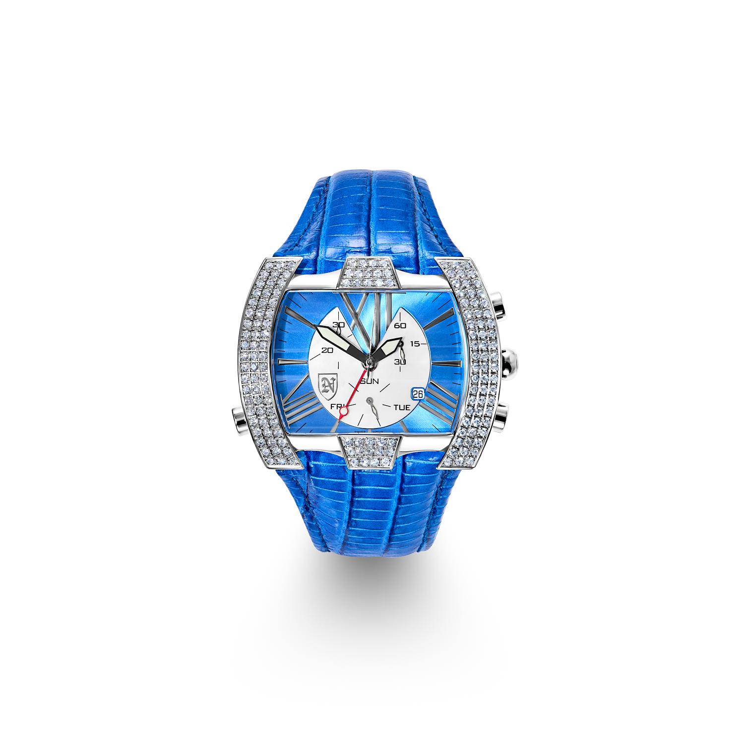 Nekta Watch: Magic
Diamond Carats: 2.35 Carats
Settings: Pave Diamonds
Blue Leather Strap