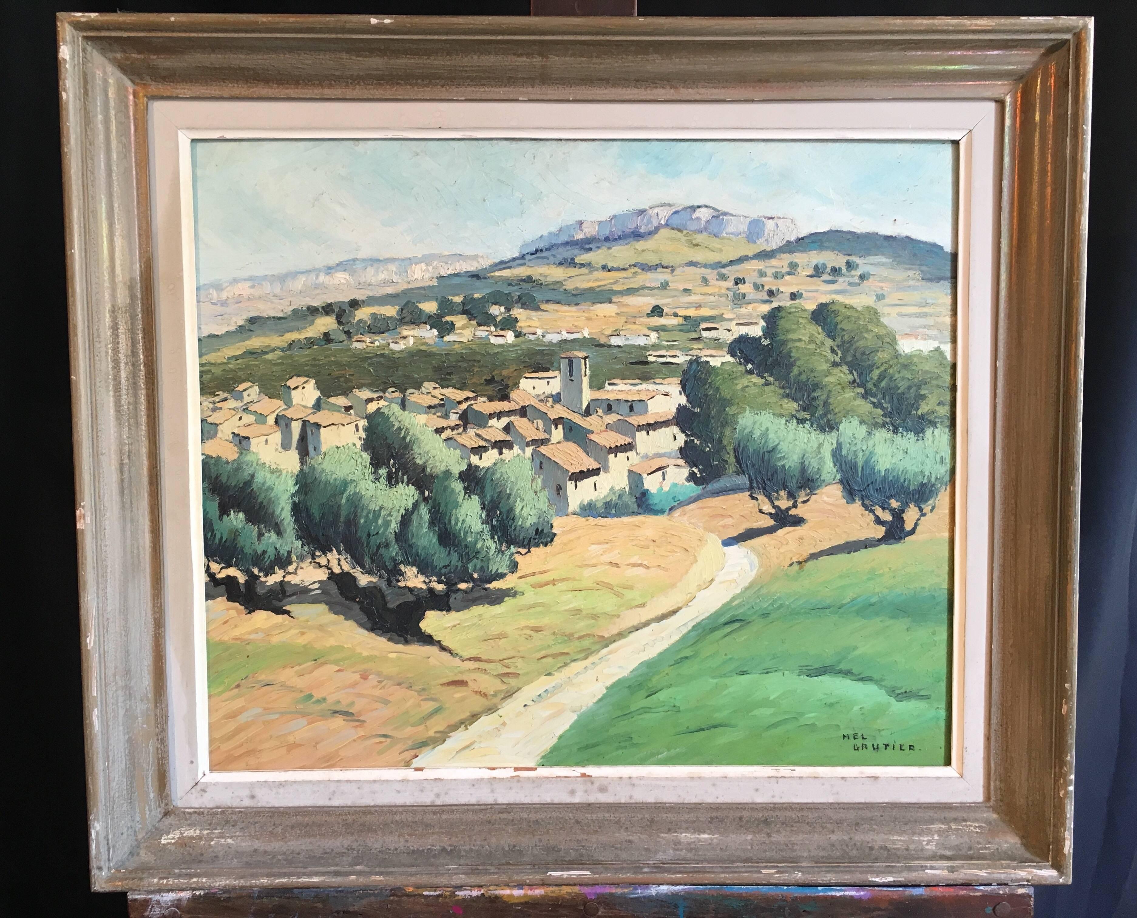 Paysage impressionniste de Provence, peinture à l'huile - Painting de Nel Gautier