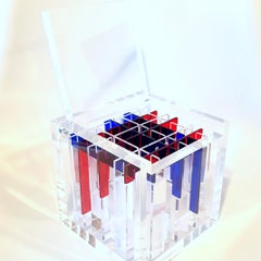 Diagonal Red Blue - contemporary modern abstract geometric cube sculpture