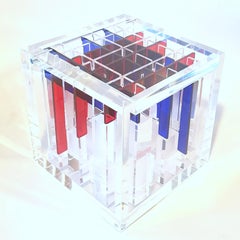 Diagonal Red Blue - contemporary modern abstract geometric cube sculpture
