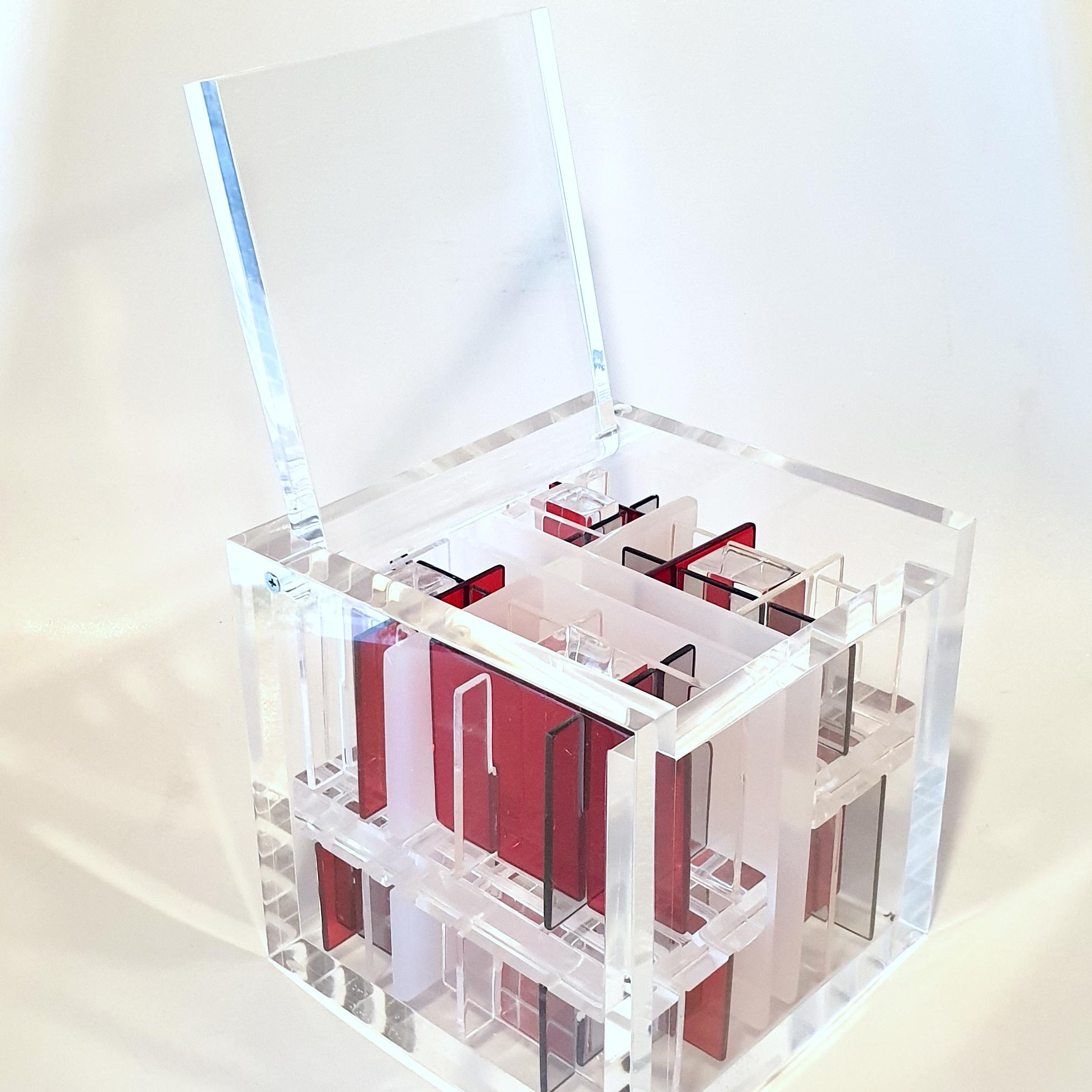 System Red-Grey - contemporary modern abstract geometric cube sculpture - Sculpture by Haringa + Olijve