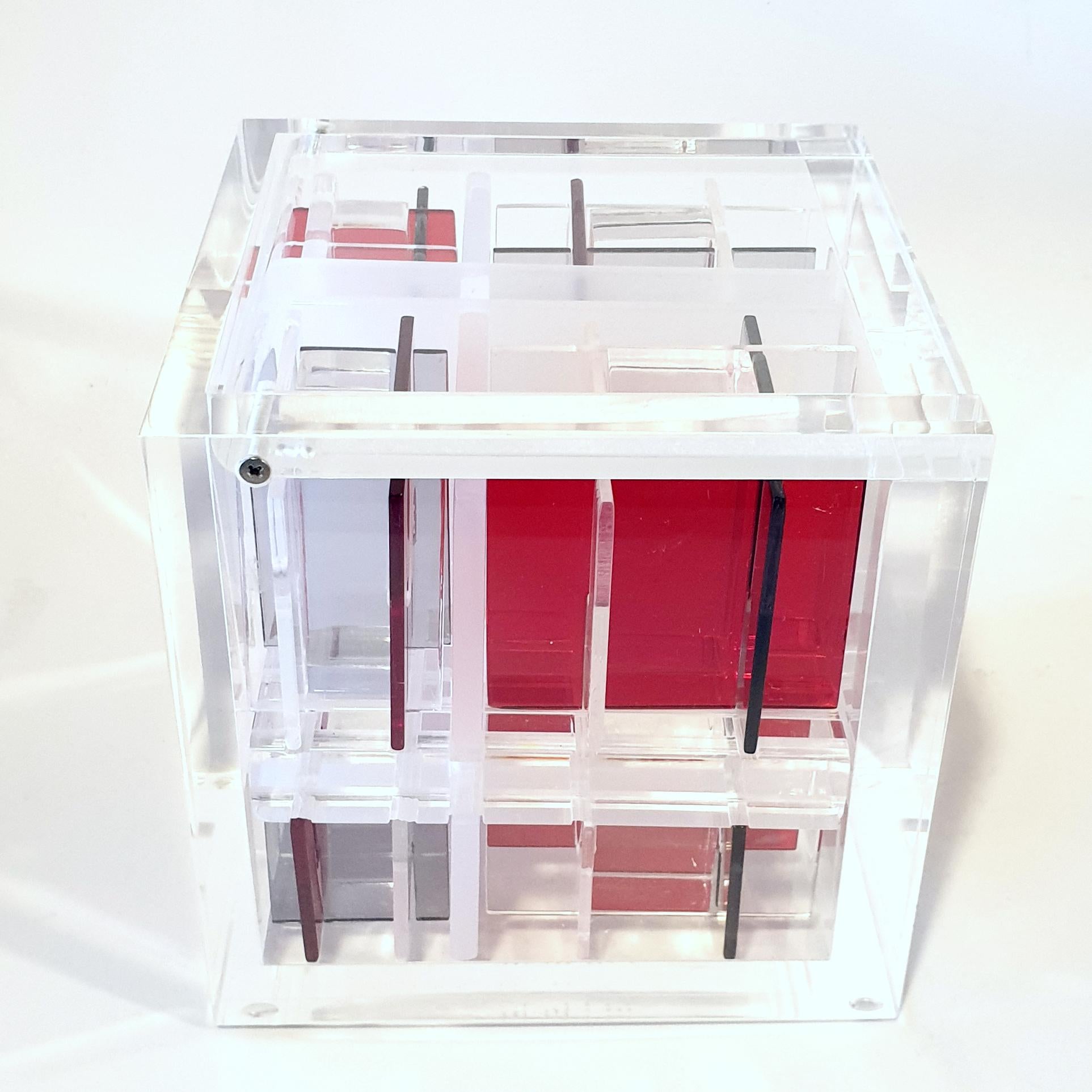 System Red-Grey - contemporary modern abstract geometric cube sculpture - Abstract Geometric Sculpture by Haringa + Olijve