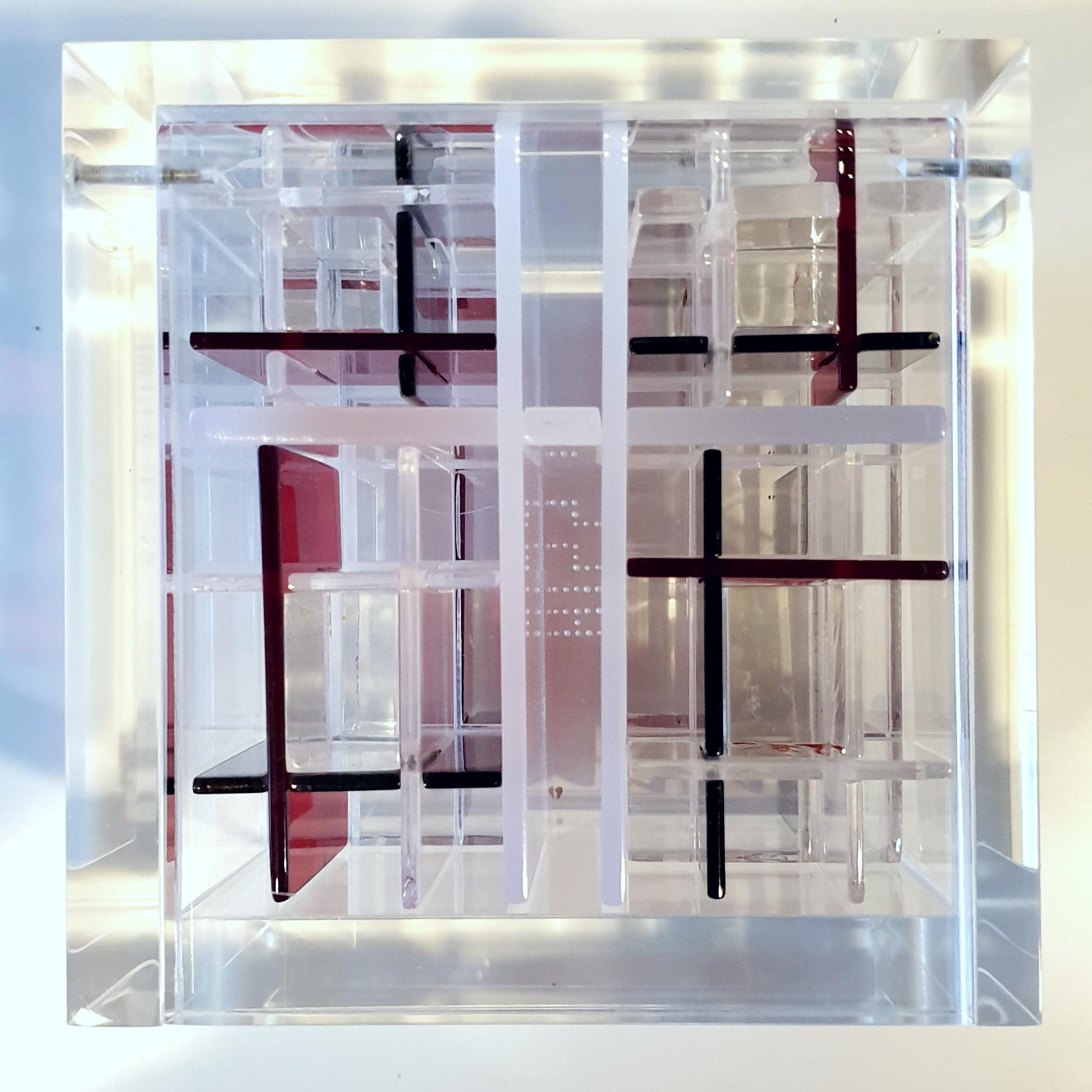 Système rouge-gris - sculpture cubique géométrique abstraite contemporaine et moderne en vente 1