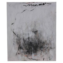 Gray Untitled Abstract Painting With Black Mass