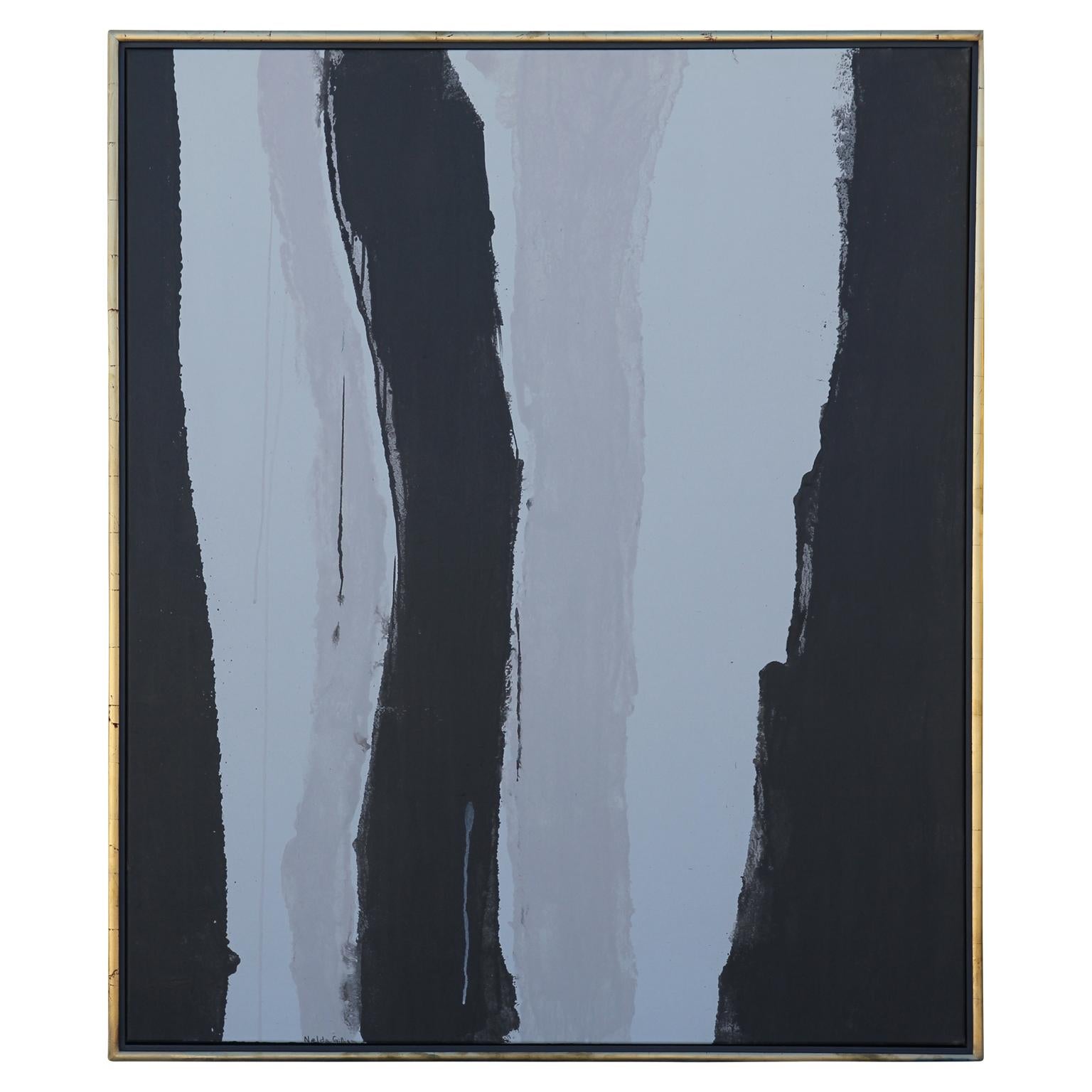 Nelda Gilliam Abstract Painting - Contemporary Minimal Linear Grey Painting