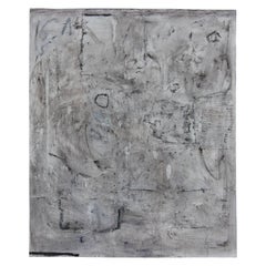 Gray Untitled Abstract Painting With Geometric Etchings