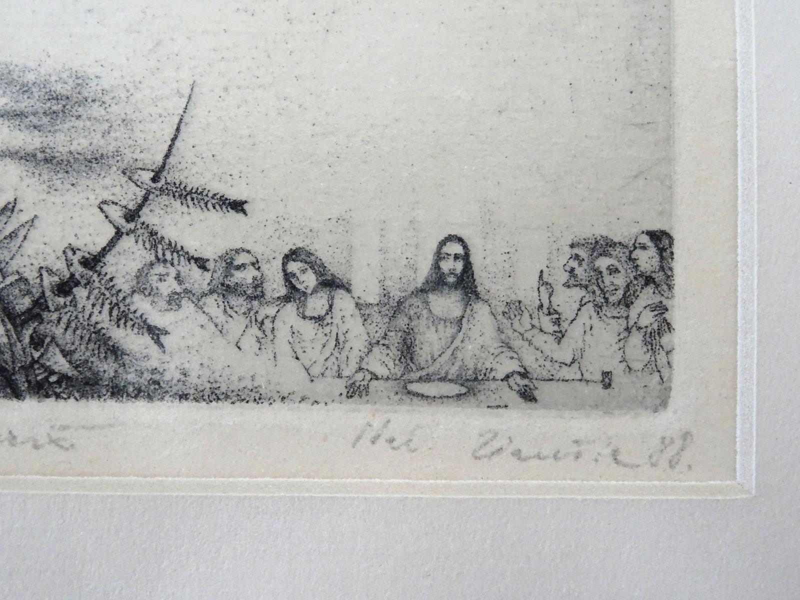 Dîner  1988, papier, gravure, 9x14 cm en vente 1