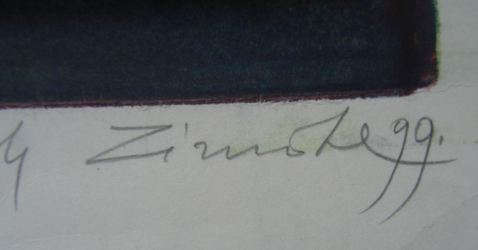 Fleurs  1999, papier, monotype - Symbolisme Mixed Media Art par Nele Zirnite