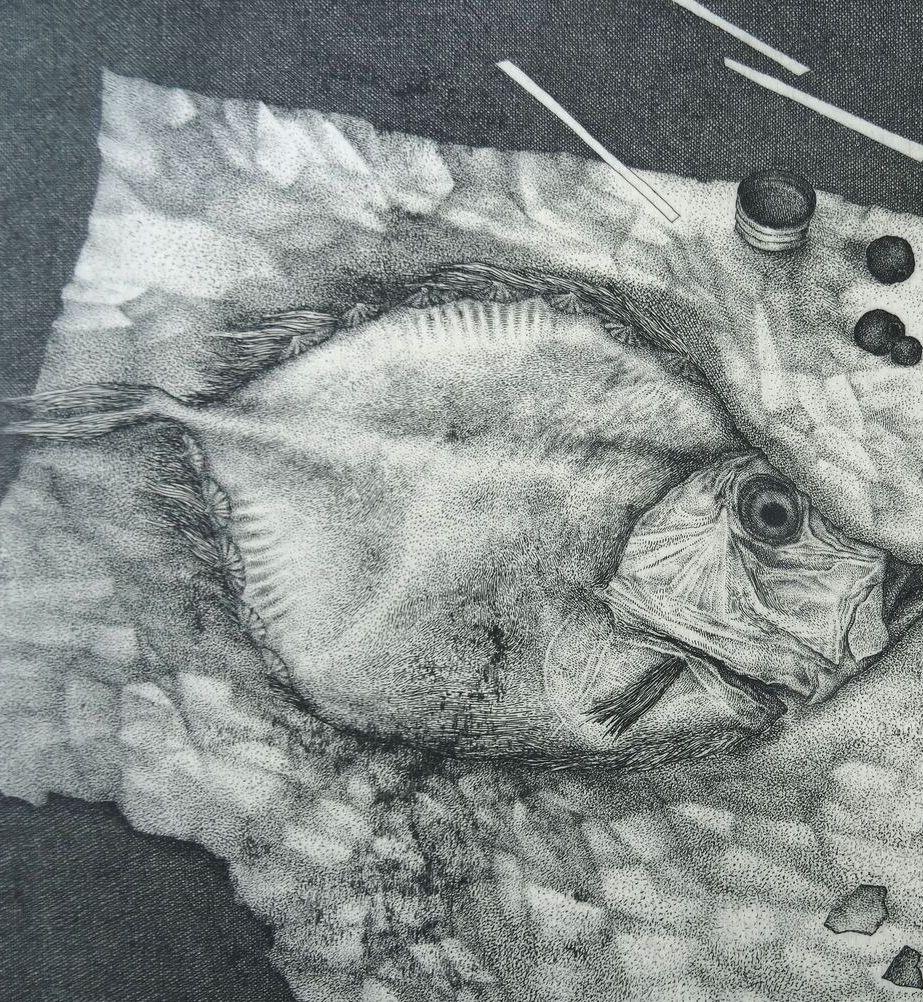 Nature morte à la limande - Symbolisme Mixed Media Art par Nele Zirnite