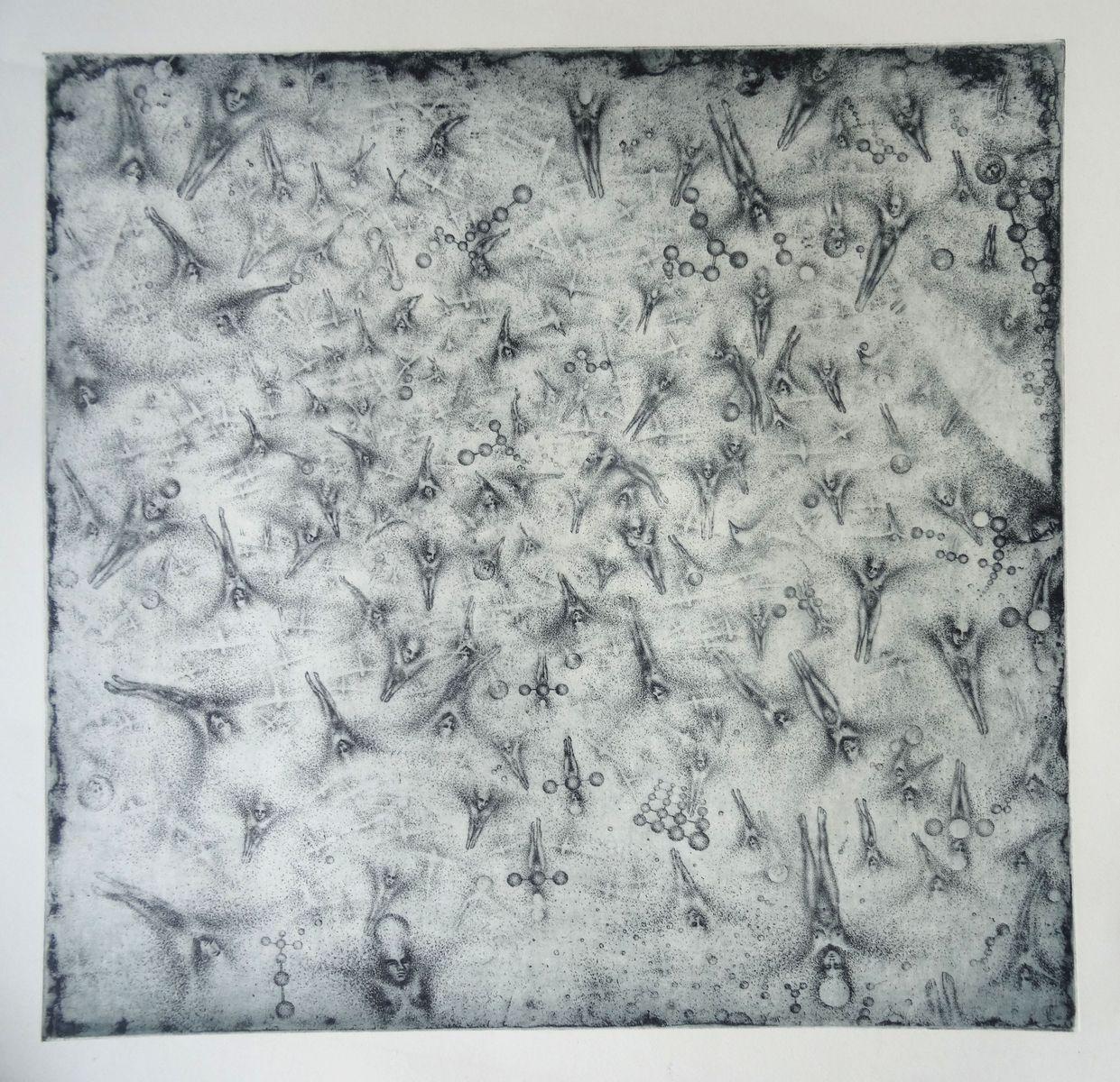 XXX  Papier, gravure, 50x52 cm - Mixed Media Art de Nele Zirnite