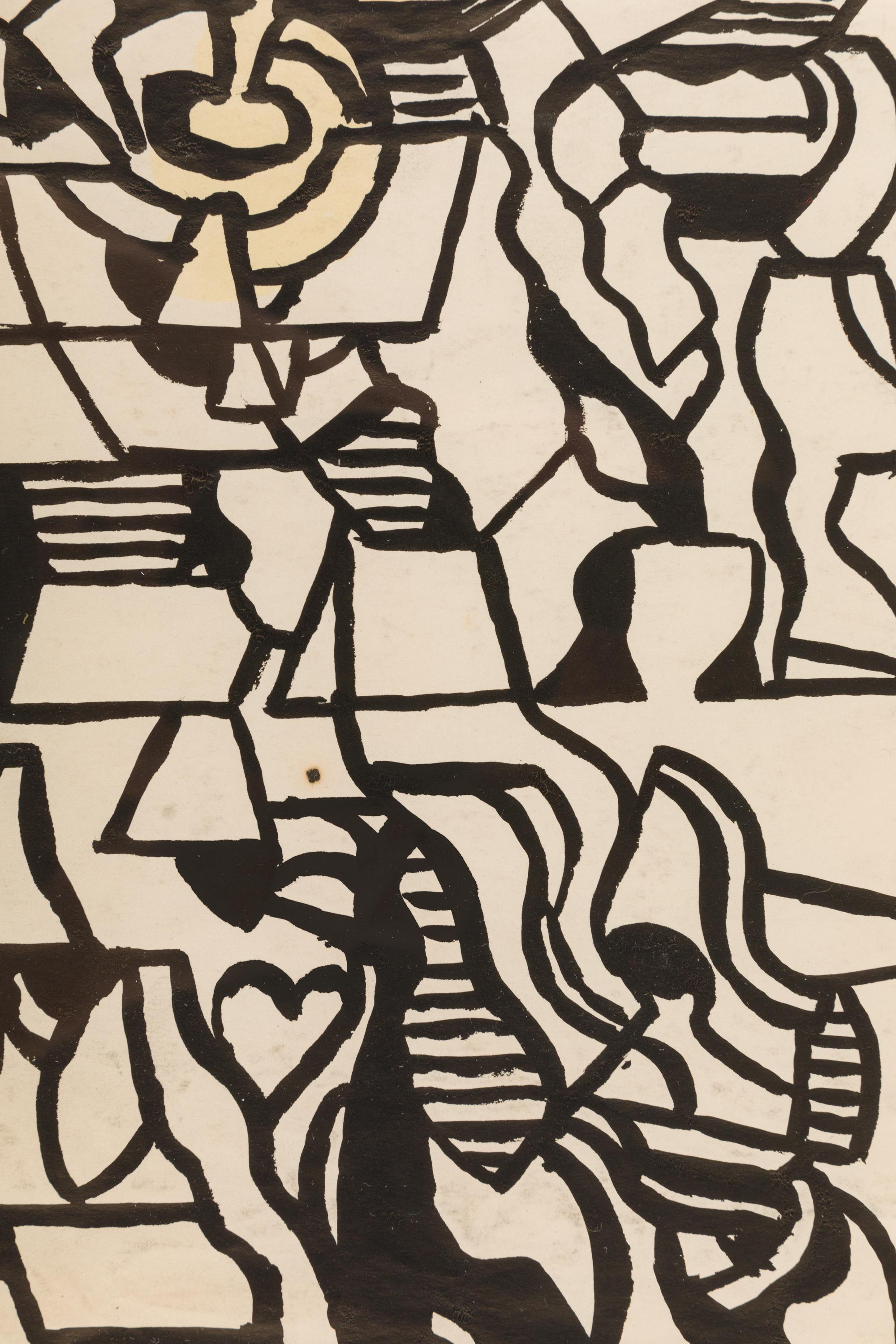 American Nell Blaine Abstract Ink Drawing on Paper, USA, 1940s For Sale