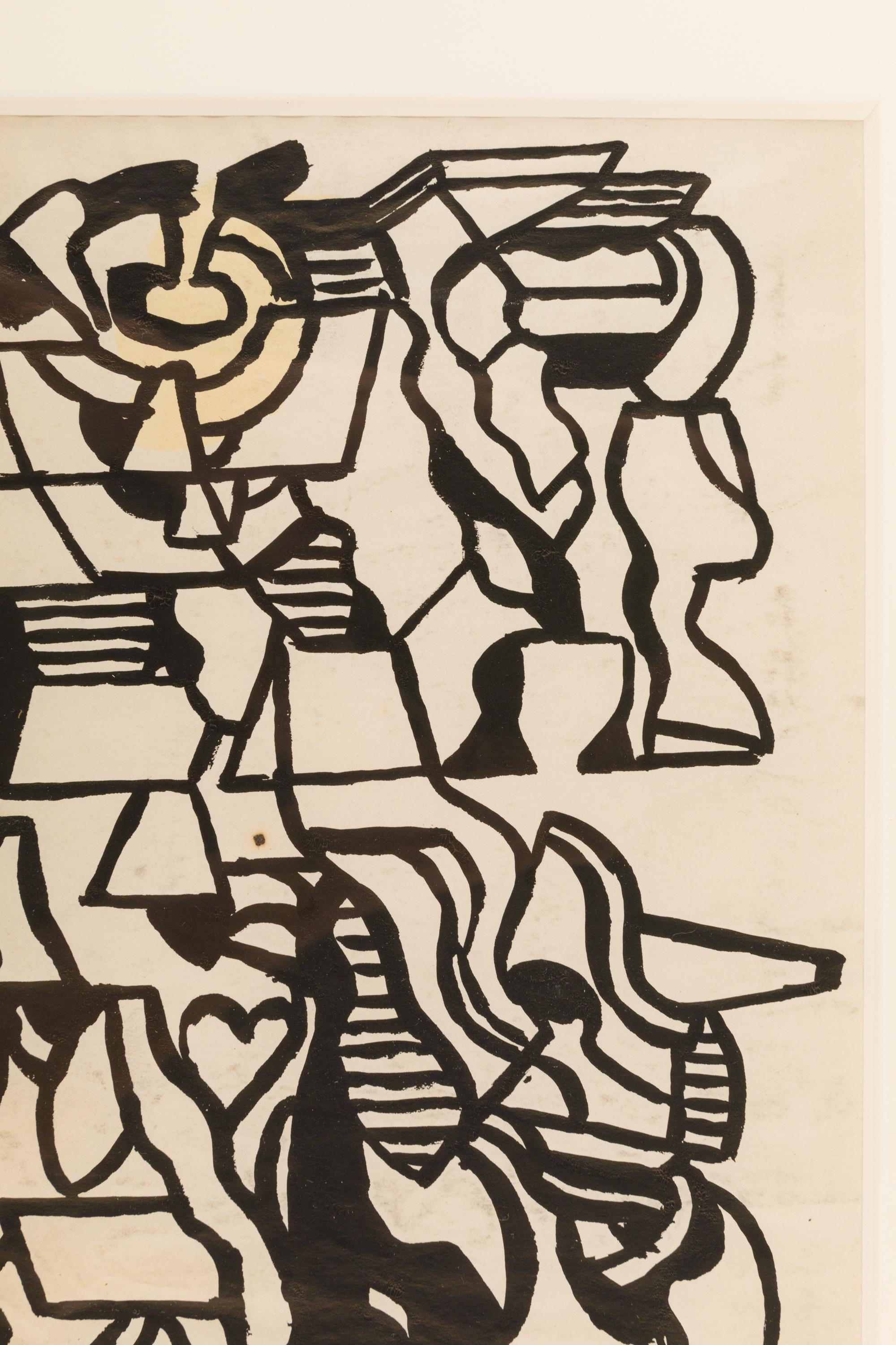 Nell Blaine Disegno astratto a inchiostro su carta, USA, anni '40 In condizioni buone in vendita a New York, NY