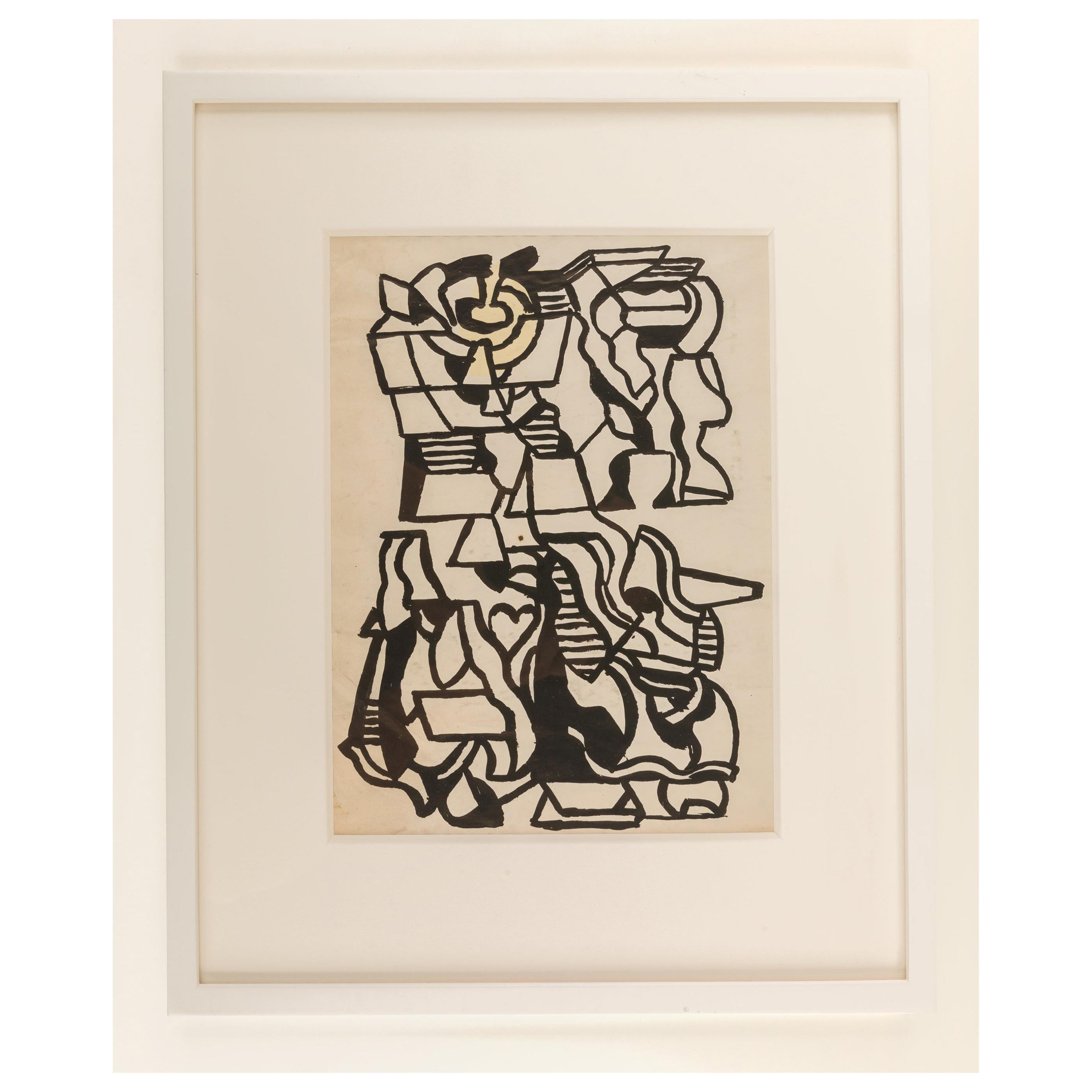 Nell Blaine Abstract Ink Drawing on Paper, USA, 1940s For Sale