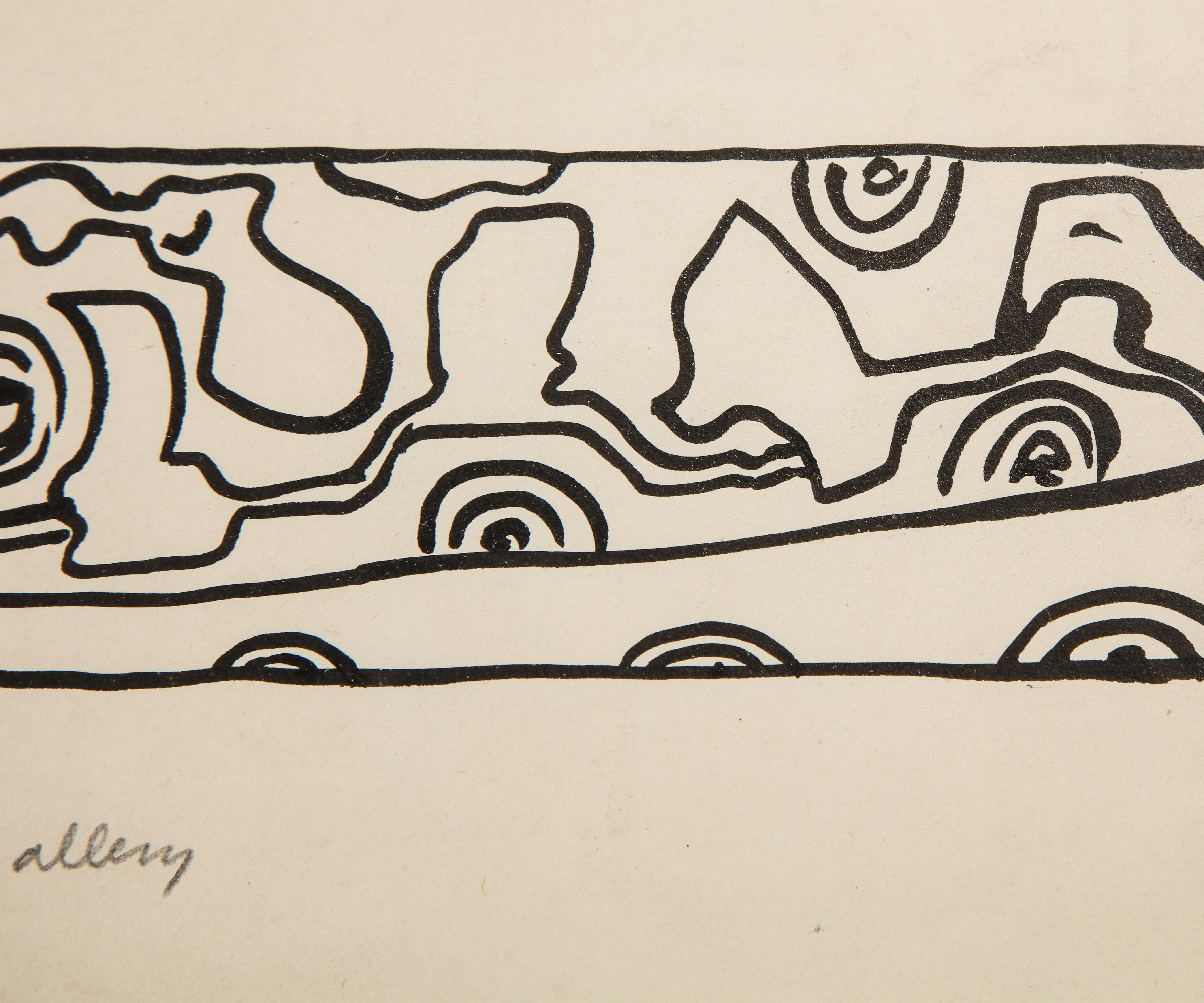 Nell Blaine Schwarz-Weiß-Tintezeichnung auf Papier „Shooting Gallery“, USA 1940er Jahre (Mitte des 20. Jahrhunderts) im Angebot