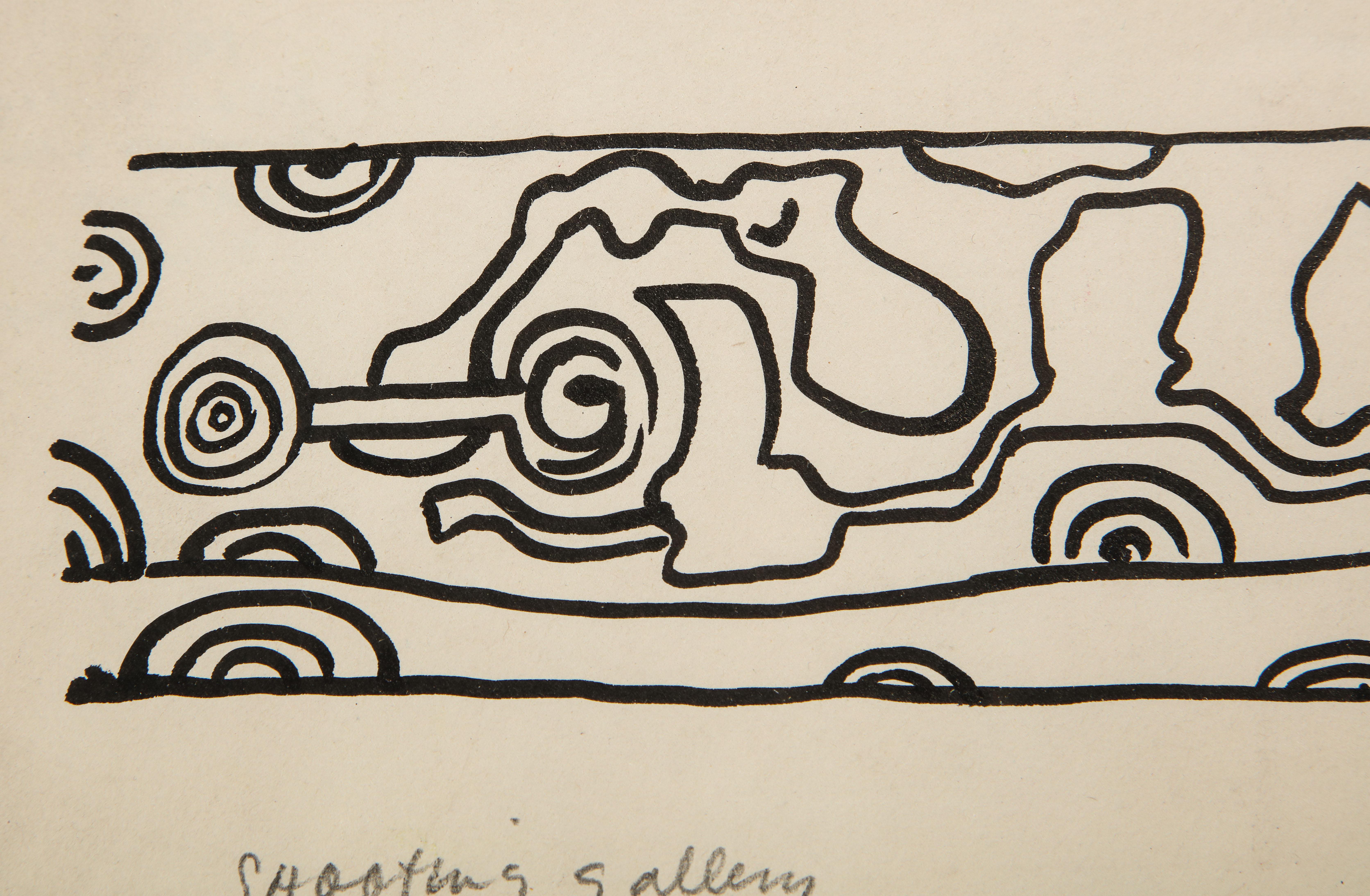 Nell Blaine Schwarz-Weiß-Tintezeichnung auf Papier „Shooting Gallery“, USA 1940er Jahre im Angebot 1