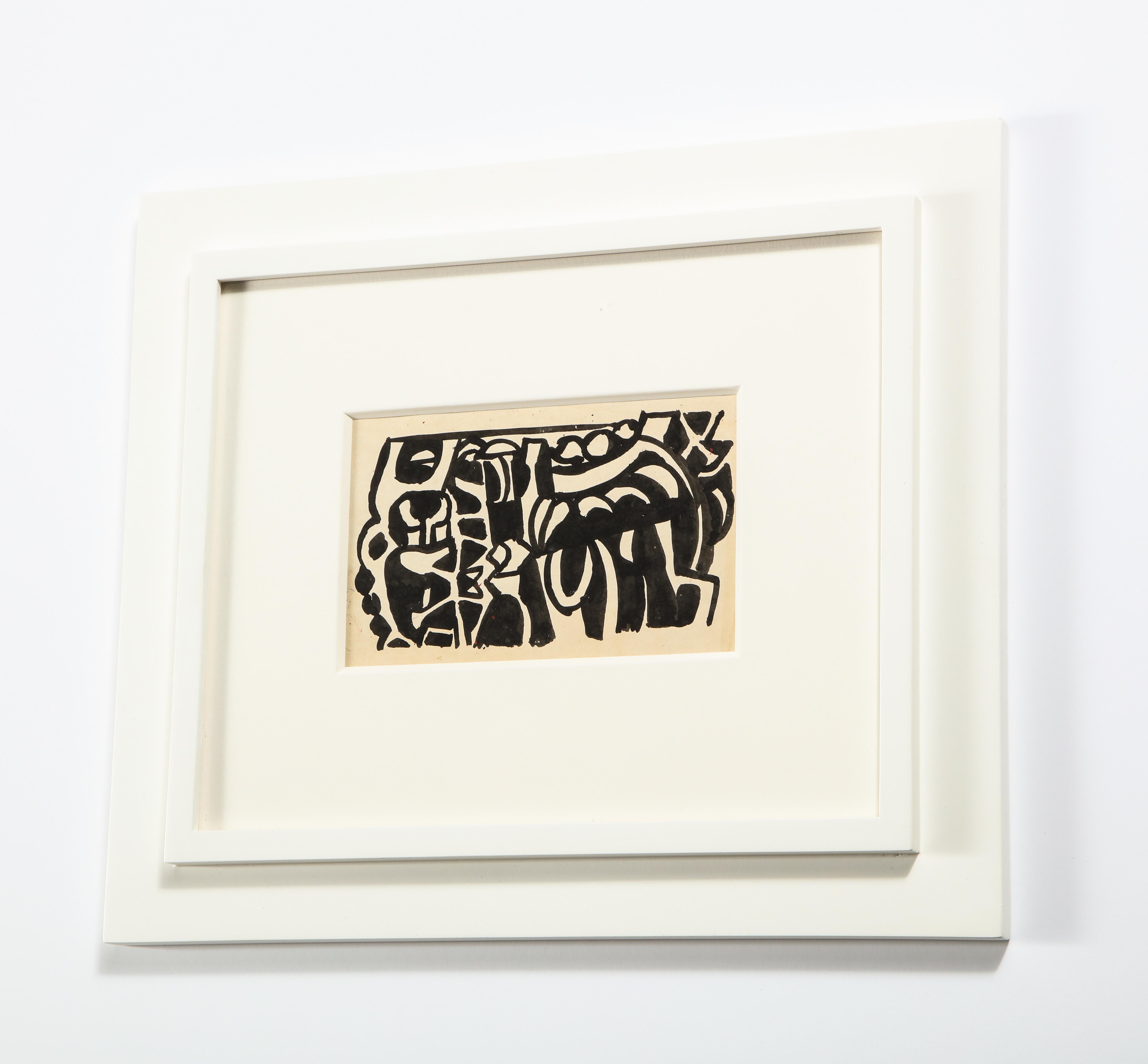 Americano Disegno a inchiostro in bianco e nero su carta di Nell Blaine, USA, anni '40 in vendita