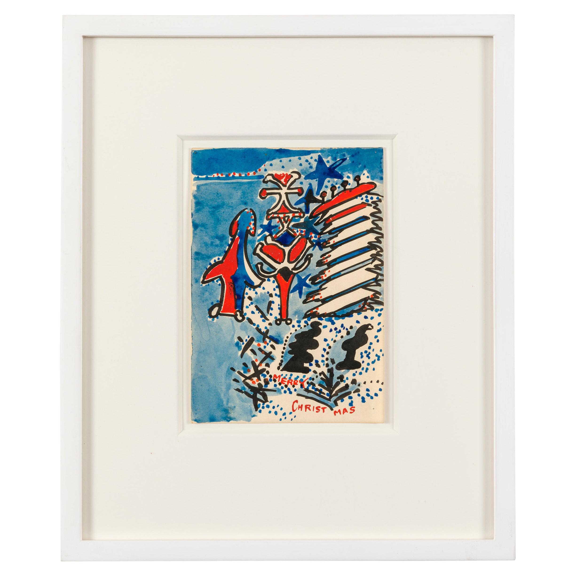 Nell Blaine "Buon Natale" Guazzo su carta, USA, anni '40