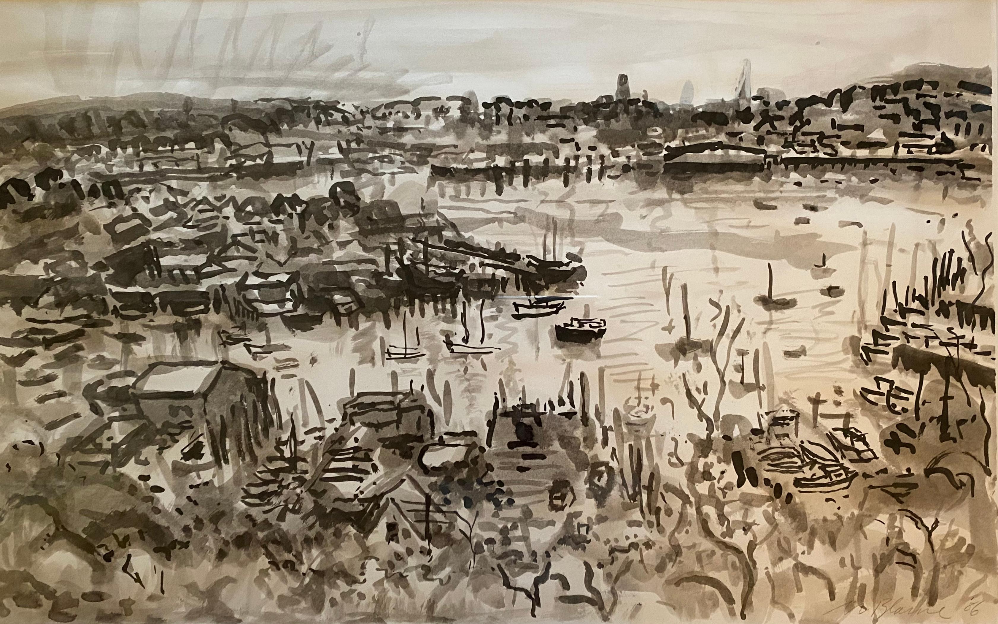 El puerto desde Banner Hill - Mixed Media Art de Nell Blaine