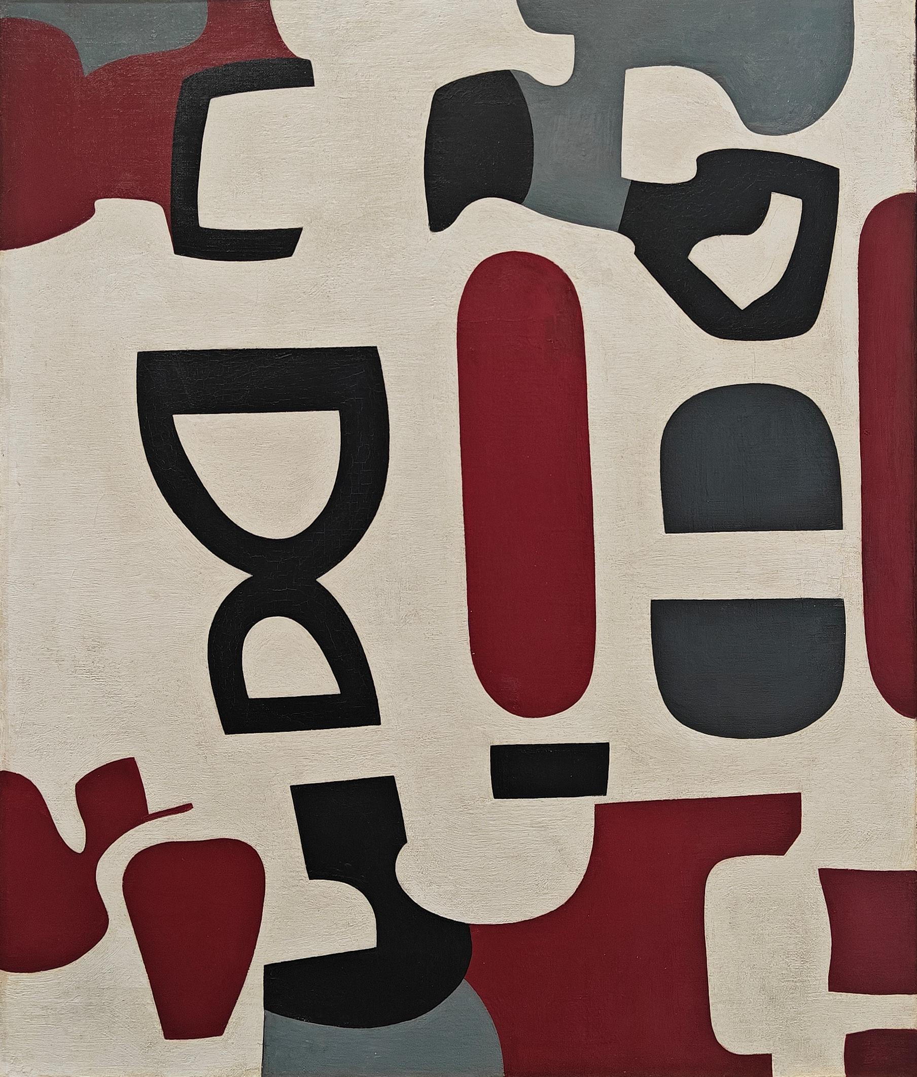"Red and Black" Nell Blaine, Modernist Female Artist, Red, Grey, Black, Abstract