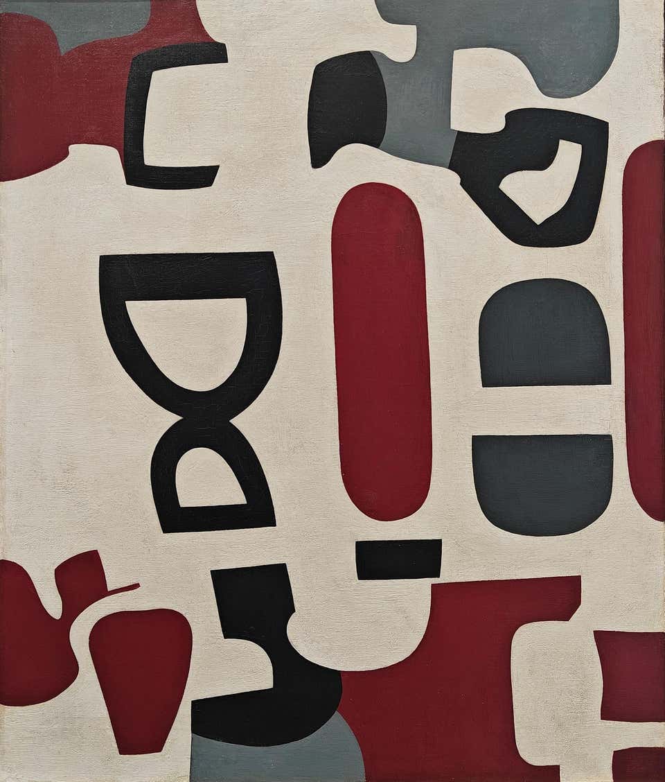 "Red and Black" Nell Blaine, Modernist Female Artist, Red, Grey, Black, Abstract