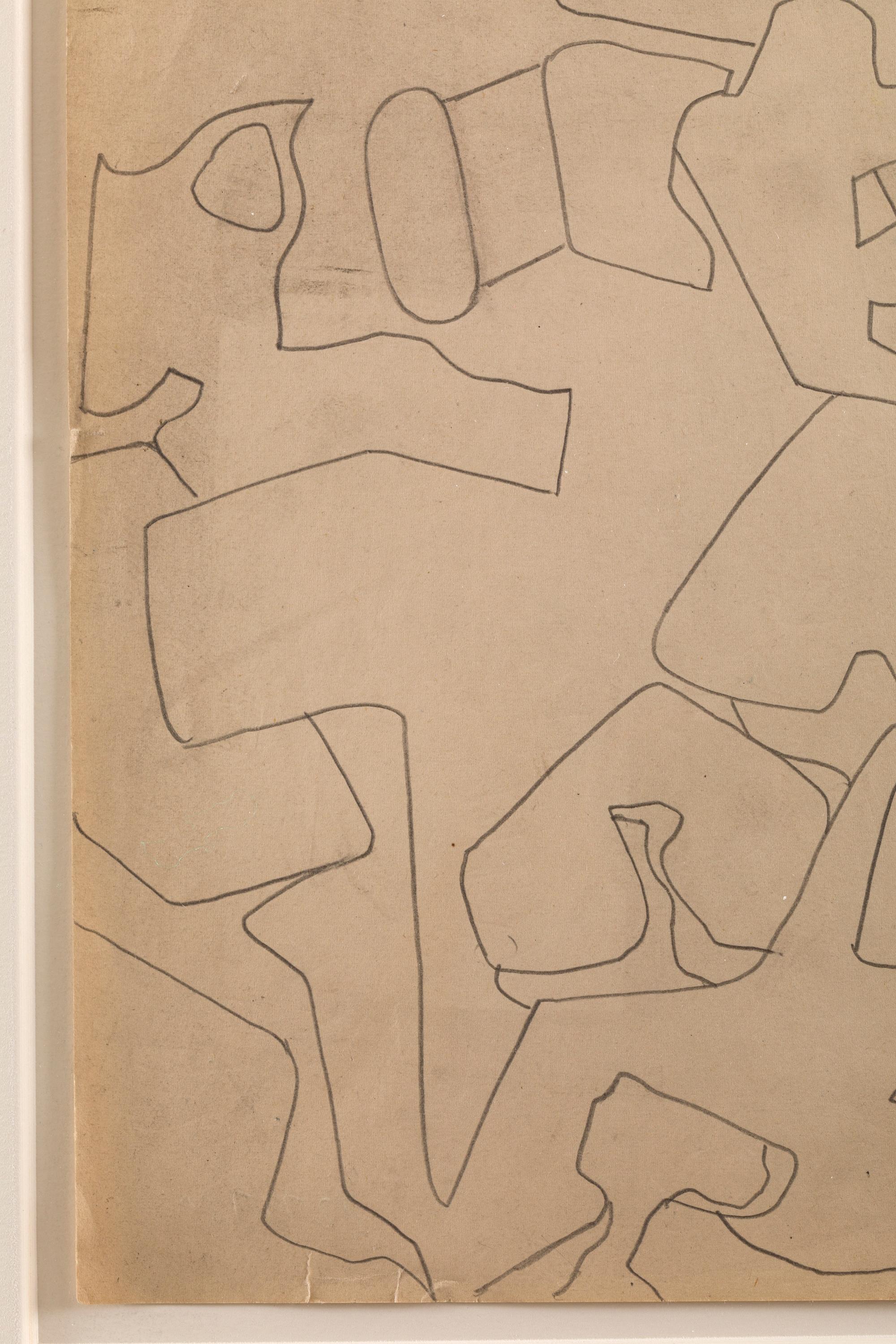 Dessin au crayon Nell Blaine sur papier, États-Unis, années 1940 Bon état - En vente à New York, NY