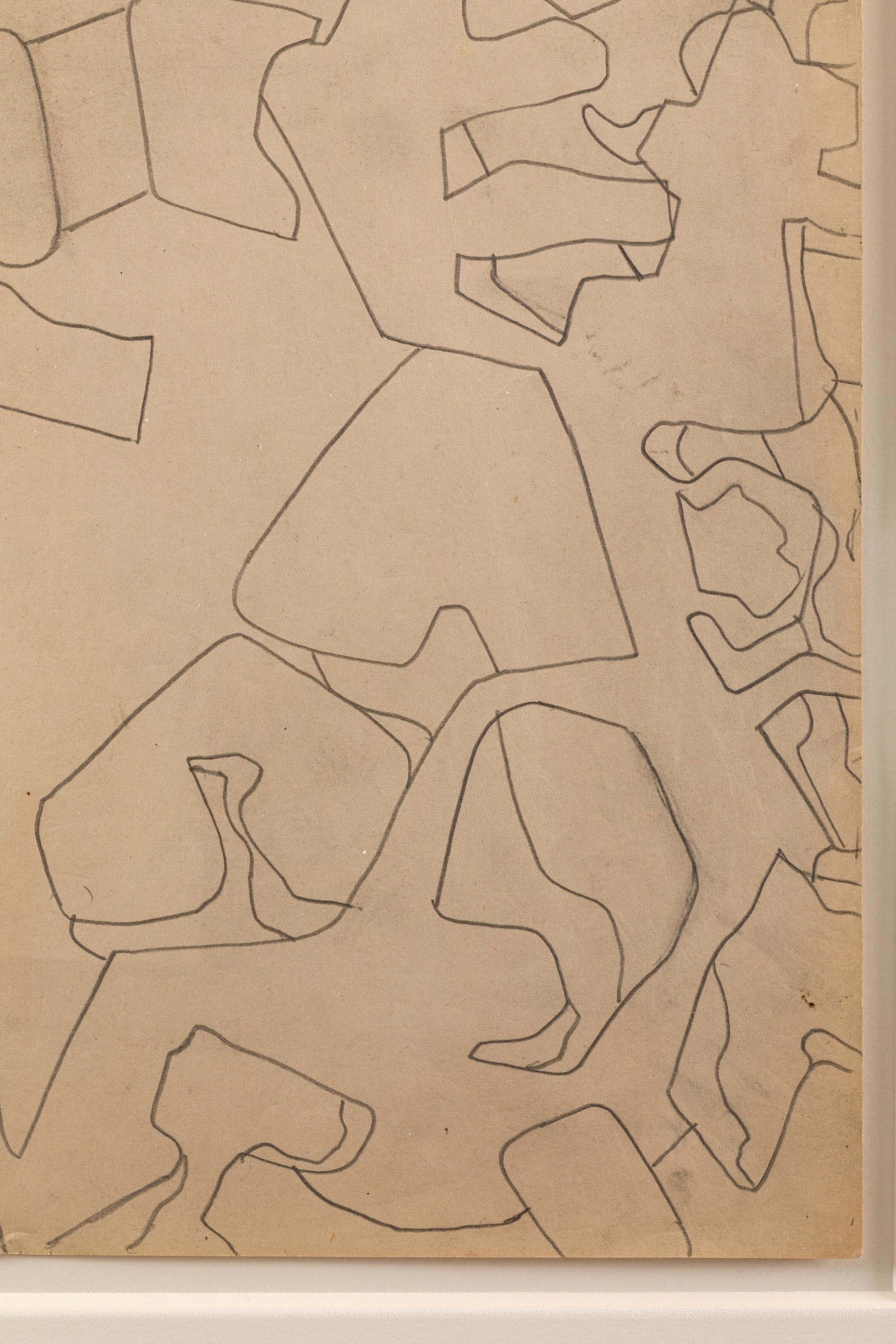 Milieu du XXe siècle Dessin au crayon Nell Blaine sur papier, États-Unis, années 1940 en vente