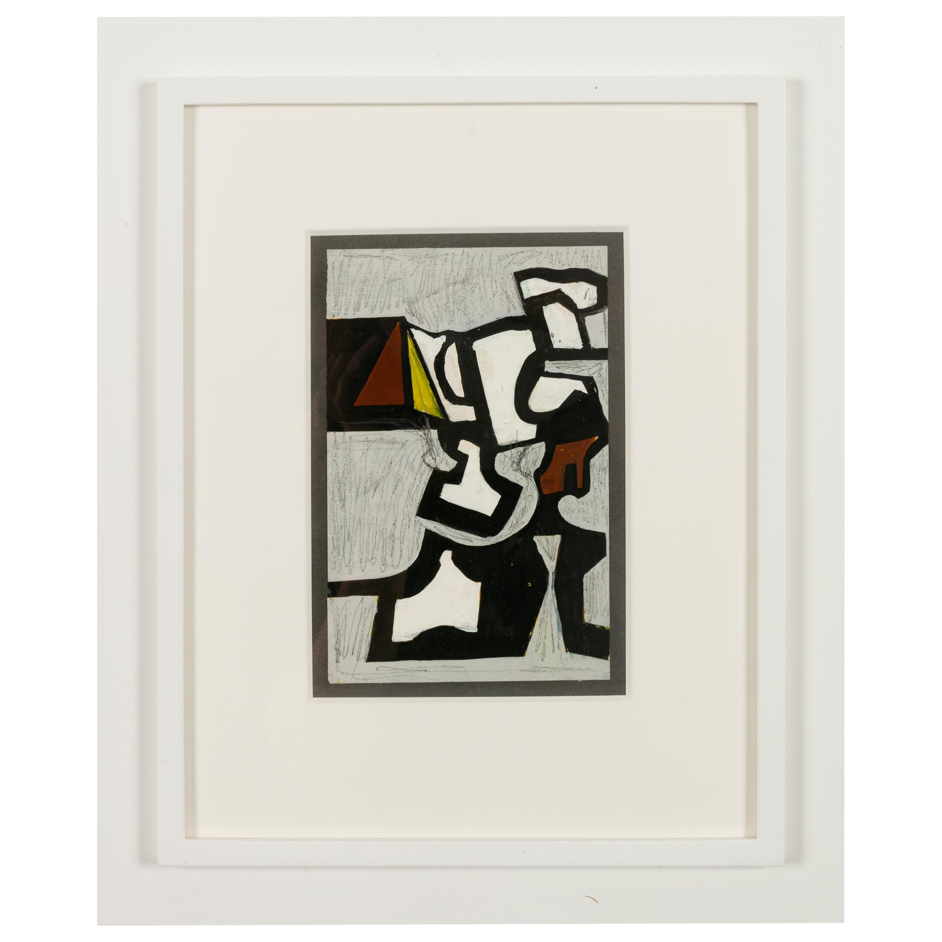 Nell Blaine, „Ohne Titel“: Abstraktes Gemälde, gemischte Materialen auf Papier in Rahmen, USA 1940er Jahre