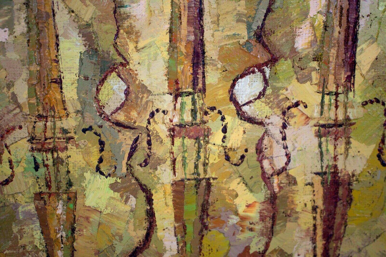 Canadian Nell Lamarsh Signed Mid-Century Modern Violin Oil Painting on Canvas Framed 1966