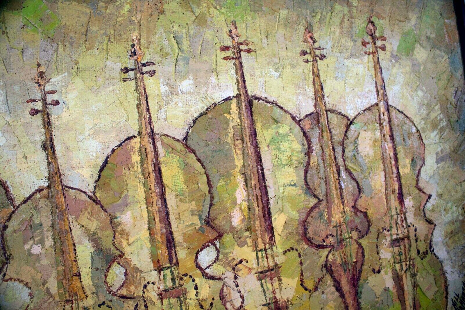 Mid-20th Century Nell Lamarsh Signed Mid-Century Modern Violin Oil Painting on Canvas Framed 1966