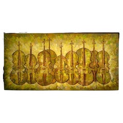Vintage Nell Lamarsh Signed Mid-Century Modern Violin Oil Painting on Canvas Framed 1966