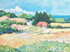 Pastell-Landschaft: Impressionistisches Bauernhaus, signierte Lithographie, moderner Monet-Stil