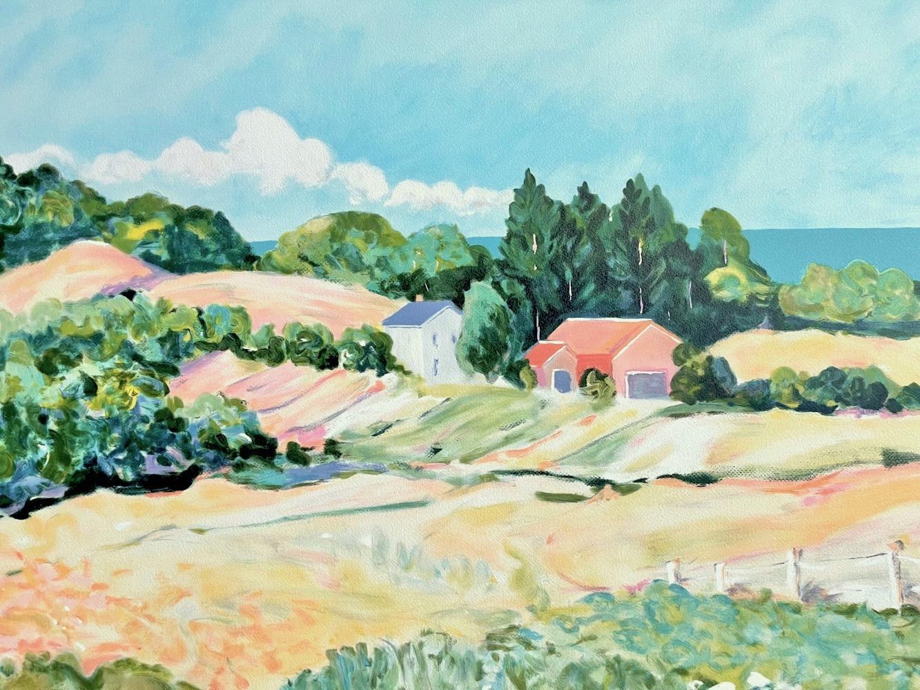 Pastel Landscape: Impressionist Farmhouse, Signed Lithograph Modern Monet Style  - Print by Nell Revel-Smith