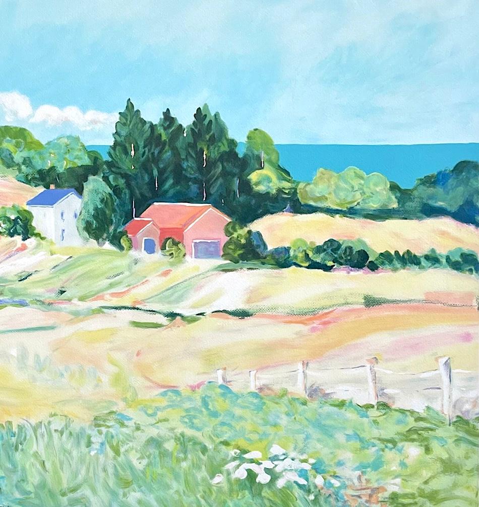 Pastell-Landschaft: Impressionistisches Bauernhaus, signierte Lithographie, moderner Monet-Stil (Impressionismus), Print, von Nell Revel-Smith