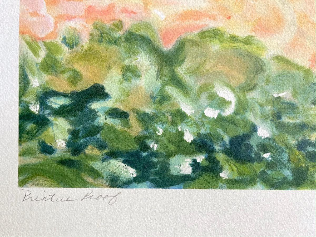 Paysage au Pastel : ferme impressionniste, lithographie signée de style Monet  - Impressionnisme Print par Nell Revel-Smith