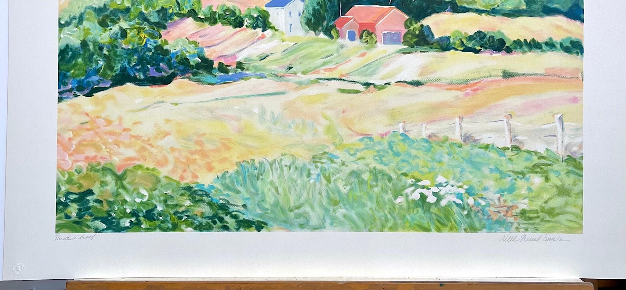 Paesaggio a pastello: fattoria impressionista, litografia firmata stile Monet moderno - Print Grigio di Nell Revel-Smith