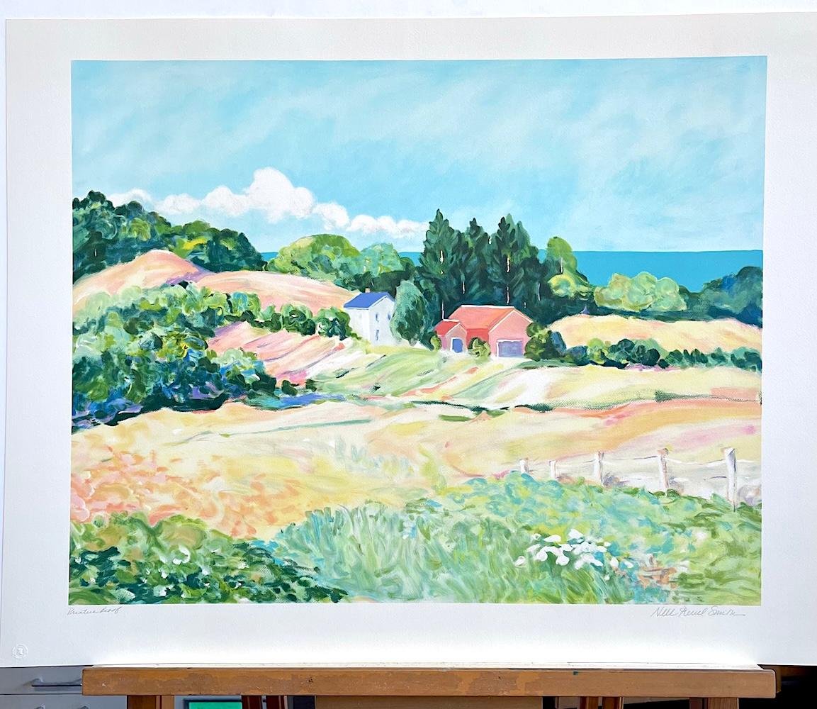 Pastel Landscape: Impressionist Farmhouse è una litografia originale disegnata a mano (non riprodotta digitalmente o con foto) in edizione limitata dell'artista americana Nell Revel-Smith di Leland, Michigan. Stampato con tecniche tradizionali di