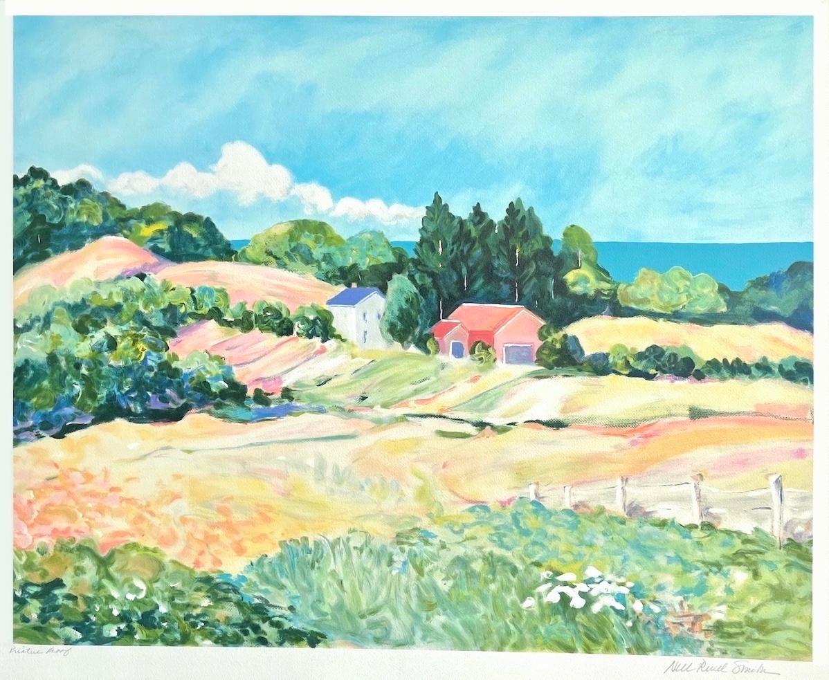 Nell Revel-Smith Print - Pastel Landscape: Impressionist Farmhouse, Signed Lithograph Modern Monet Style 