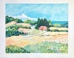 Pastel Landscape: Impressionist Farmhouse, Signed Lithograph Modern Monet Style 