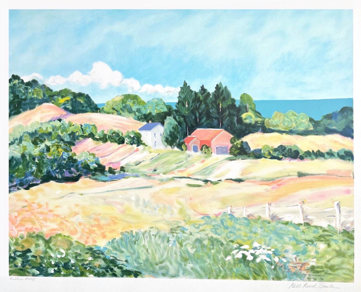 Nell Revel-Smith Print - Pastel Landscape: Impressionist Farmhouse, Signed Lithograph Modern Monet Style 