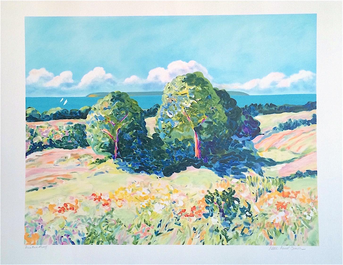 Pastel Landscape: Impressionist Trees, Hand drawn Lithograph, Monet Style - Print by Nell Revel-Smith