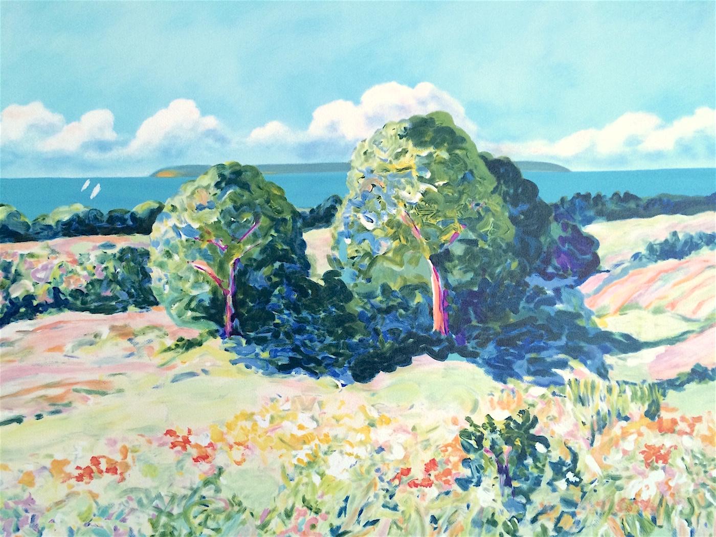 Nell Revel-Smith Print - Pastel Landscape: Impressionist Trees, Hand drawn Lithograph, Monet Style