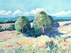 Pastel Landscape: Impressionist Trees, Hand drawn Lithograph, Monet Style