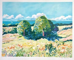 Pastel Landscape: Impressionist Trees, Hand drawn Lithograph, Monet Style