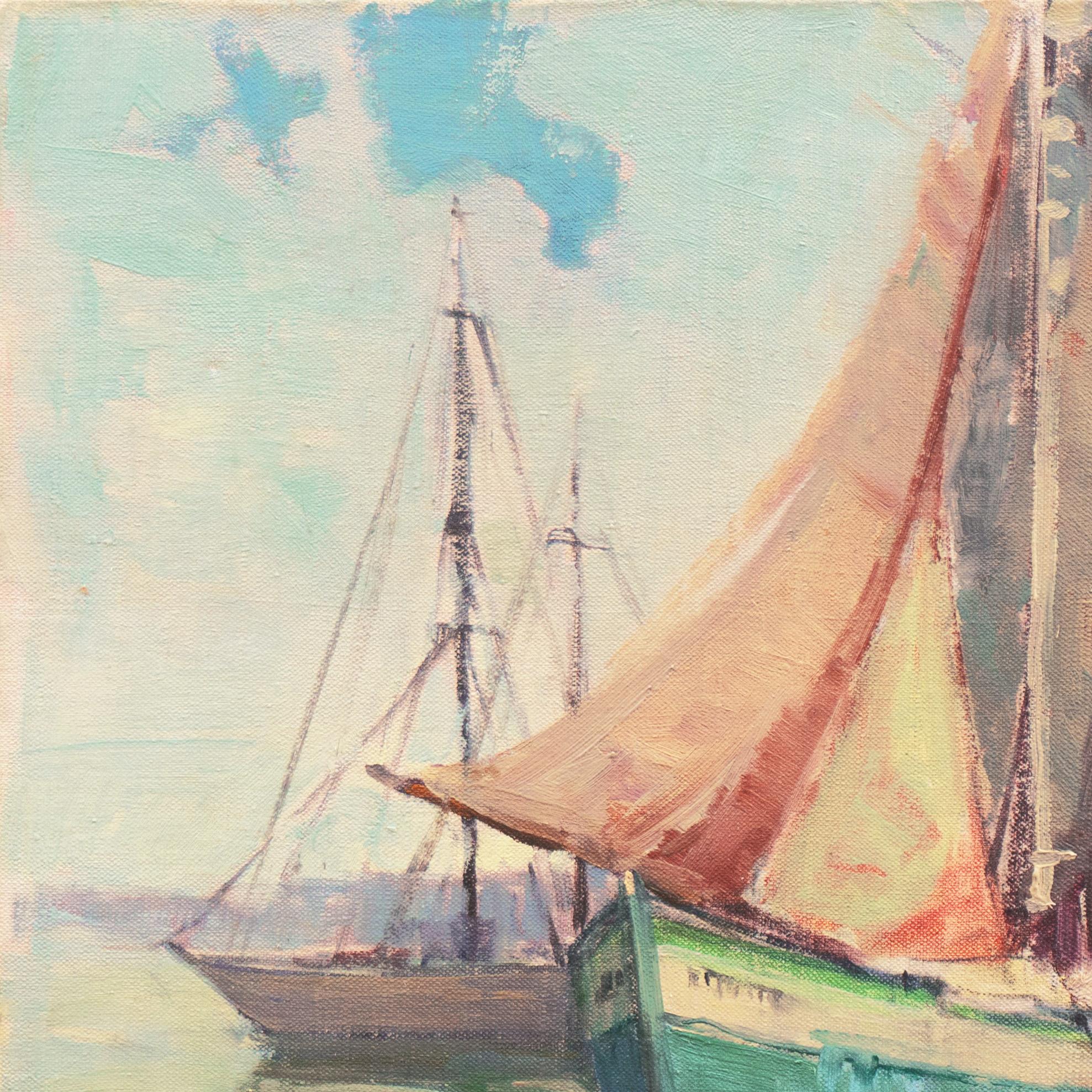 'Cape Ann Harbor', Woman Artist, Massachusetts, Rockport, Gloucester, LACMA - Beige Landscape Painting by Nell Walker Warner